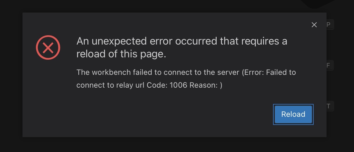 error reload codespace